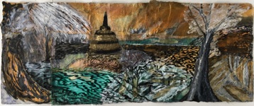 Storm Over Shrine,
Mixed Media on 
Nepalese Paper,
51 x 126cm