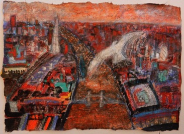 Bird Over London
Mixed media on Nepalese paper, 20 x 28cm
