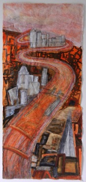 River Towards Canary Wharf, Mixed media on Nepalese paper
112 x 50cm